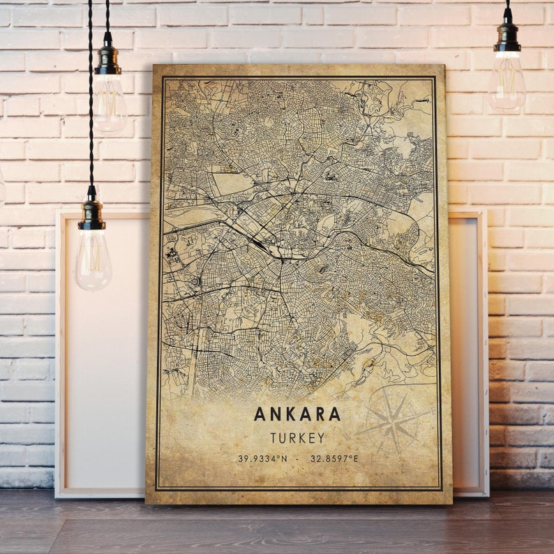 Ankara Vintage Map Print Ankara Map Turkey Map Art - Etsy