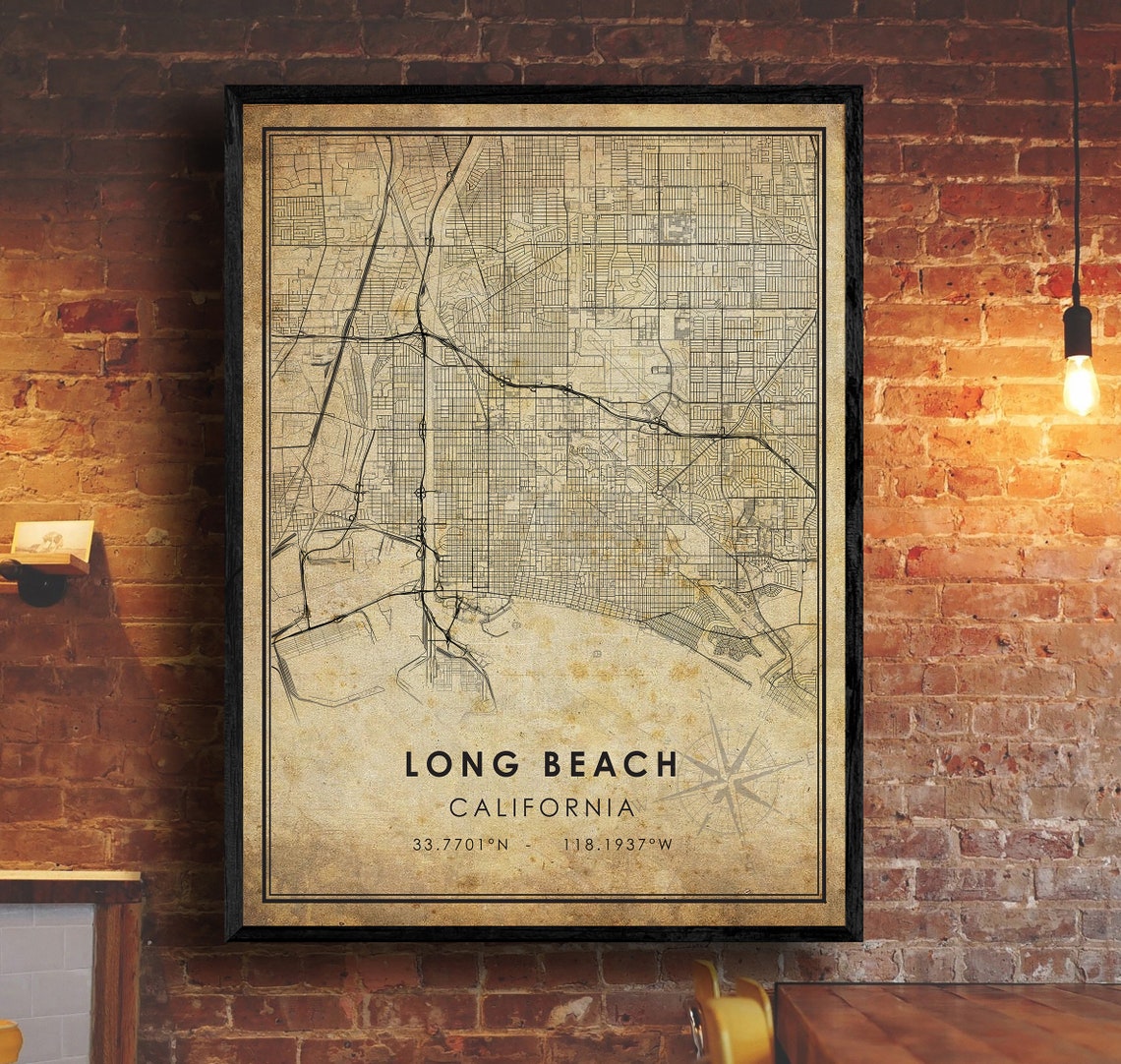 Long Beach Vintage Map Print Long Beach Map California Map Etsy