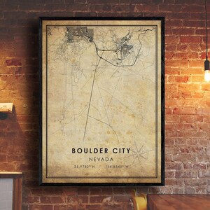 Impression de carte vintage de Boulder City | Carte de la ville de Boulder | Boulder City Nevada City Road Map Affiche Toile