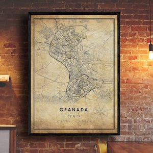 Granada Map Print | Granada Map | Spain Map Art | Granada City Road Map Poster | Vintage Gift Map