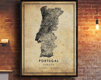 Portugal Vintage Map Print | Portugal Map | Portugal Map Art | Portugal City Road Map Poster | Vintage Gift Map