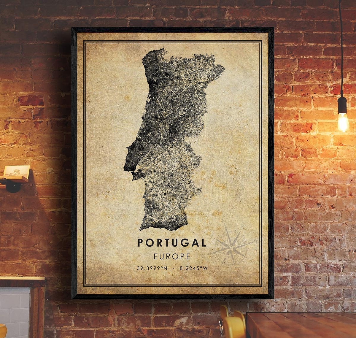 Map of Portugal Art Print Illustration North Central 