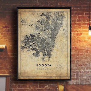 Bogota Vintage Map Print |  Bogota Map | Colombia Map Art |  Bogota City Road Map Poster | Vintage Gift Map