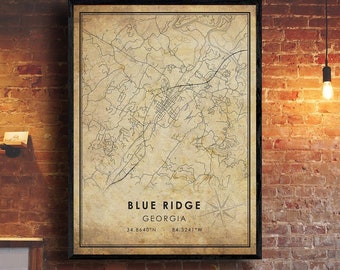 Blue Ridge Map Print | Blue Ridge Map | Georgia Map Art | Blue Ridge City Road Map Poster | Vintage Gift Map
