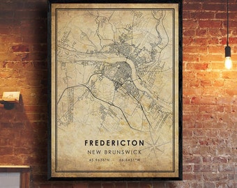 Fredericton Map Print | Fredericton Map | New Brunswick Map Art | Fredericton City Road Map Poster | Vintage Gift Map