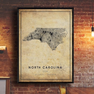 North Carolina Vintage Map Print | North Carolina Map | USA Map Art | North Carolina City Road Map Poster | Vintage