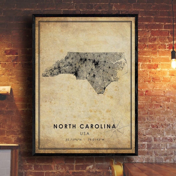 North Carolina Vintage Map Print | North Carolina Map | USA Map Art | North Carolina City Road Map Poster | Vintage