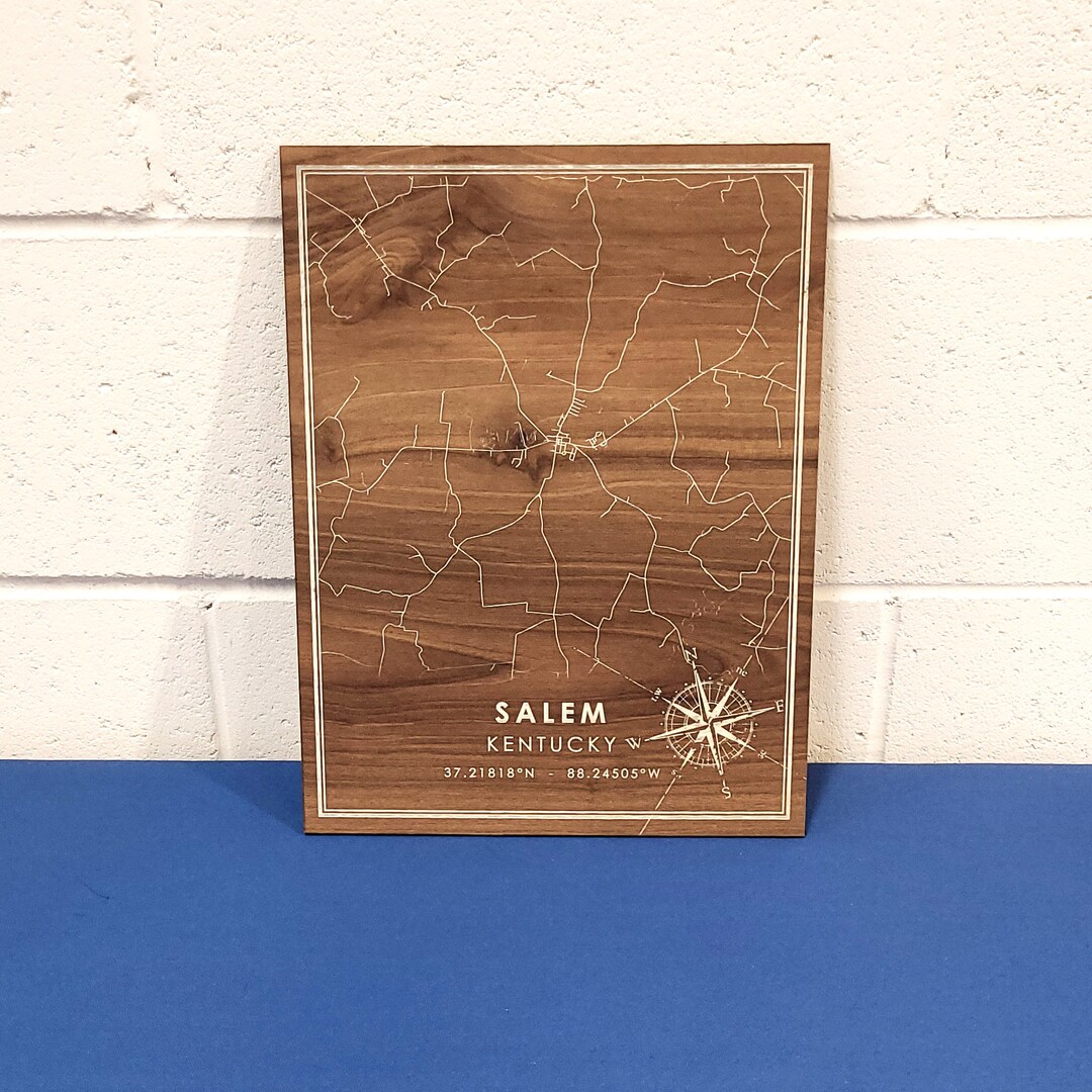 Salem Kentucky Map Engraved on Wood Salem Kentucky City Wood Etsy