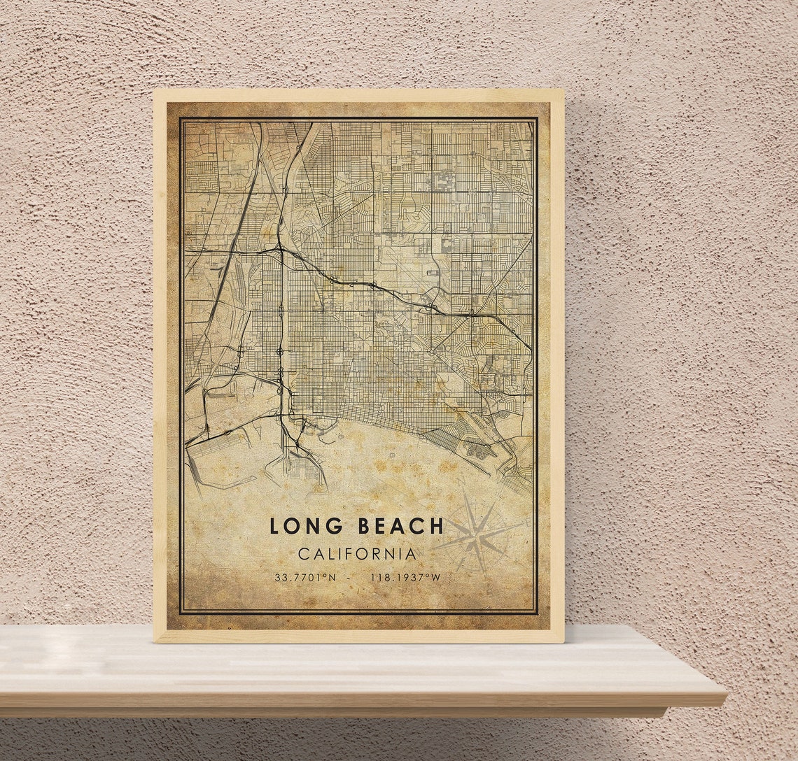 Long Beach Vintage Map Print Long Beach Map California Map Etsy
