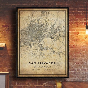 San Salvador Vintage Map Print | El Salvador Map | San Salvador Map Art | San Salvador City Road Map Poster | Vintage Gift Map