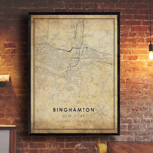 Binghamton Vintage Map Print | Binghamton Map | New York Map | Binghamton City Road Map Poster | Vintage Gift Map