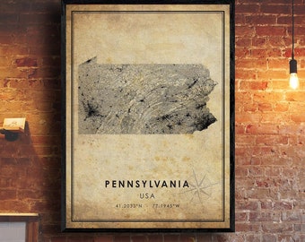 Pennsylvania Vintage Map Print | Pennsylvania Map | USA Map Art | Pennsylvania City Road Map Poster | Vintage Gift