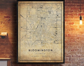 Bloomington Map Print | Bloomington Map | Illinois Map Art | Bloomington City Road Map Poster | Vintage Gift Map