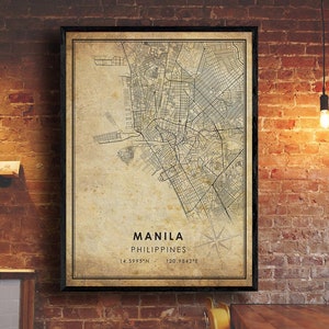 Manila Vintage Map Print | Manila Map | Philippines Map Art | Manila City Road Map Poster | Vintage Gift Map