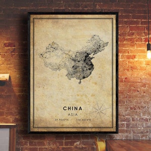 China Vintage Map Print | China Map | China Map Art | China Road Map Poster | Vintage Gift Map