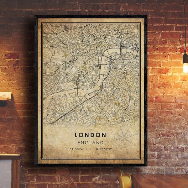 London Vintage Map Print | London Map | England Map Art | London City Road Map Poster | Vintage Gift Map
