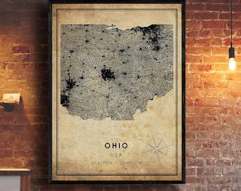 Ohio Vintage Map Print | Ohio Map | Ohio State Map Art | Ohio City Road Map Poster | Vintage Gift Map
