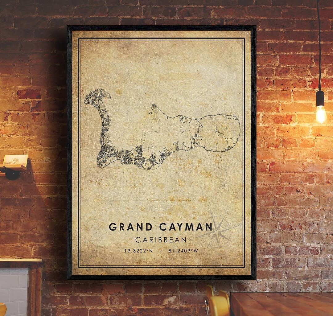 Grand Cayman Map Print Grand Cayman Map Caribbean Map Art Grand Cayman