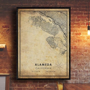 Alameda Map Print | Alameda Map | California Map Art | Alameda City Road Map Poster | Vintage Gift Map