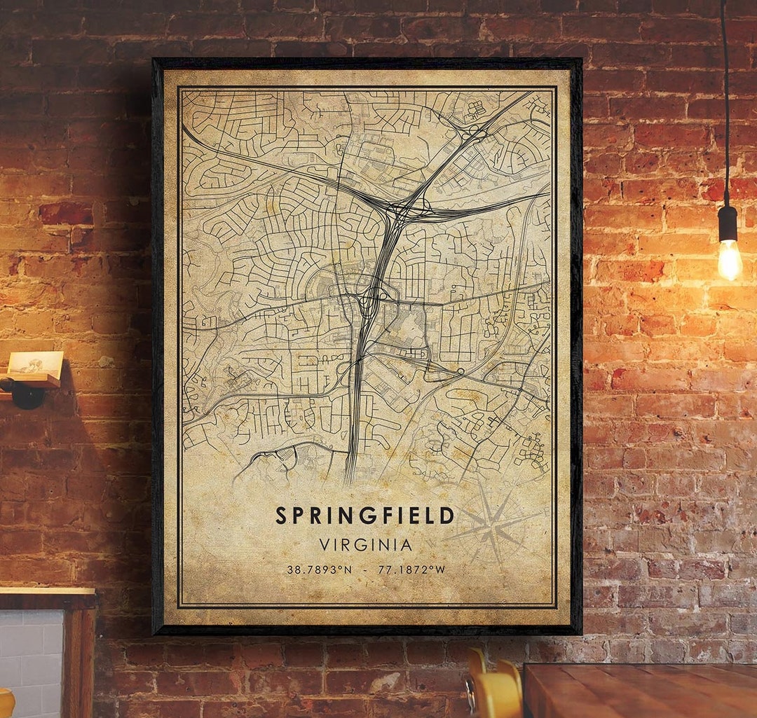 Springfield Vintage Map Print | Springfield Virginia Map Art ...