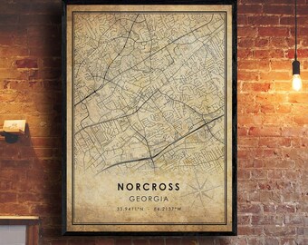 Norcross Vintage Map Print | Norcross Map |  Georgia Map Art | Norcross City Road Map Poster | Vintage Gift Map