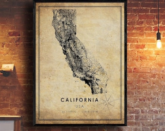 California Vintage Map Print | California Map | State Map Art | California City Road Map Poster | Vintage Gift Map