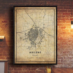 Abilene Vintage Map Print | Abilene Map | Texas Map Art | Abilene City Road Map Poster | Abilene Vintage Gift Map