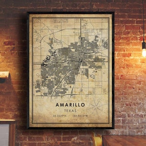 Impresión de mapa vintage de Amarillo / Mapa de Amarillo / Arte del mapa de Texas / Cartel del mapa de carreteras de la ciudad de Amarillo / Mapa de regalo vintage