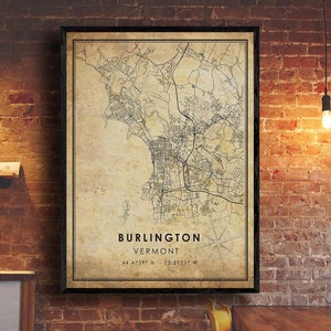 Burlington Vintage Map Print | Burlington Map | Vermont Map Art | Burlington City Road Map Poster | Vintage Gift Map