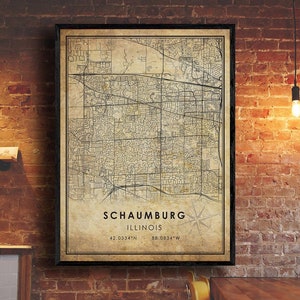 Schaumburg Vintage Map Print | Schaumburg Illinois Map | Schaumburg City Road Map Poster Canvas