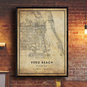 Impression de carte de Vero Beach | Carte de la plage de Vero | Art de la carte de Floride | Affiche de carte routière de la ville de Floride de Vero Beach | carte cadeau vintage