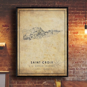 St. Croix USVI Map Print | St. Croix USVI Map |  USVI Map Art | St. Croix City Road Map Poster | Vintage Gift Map