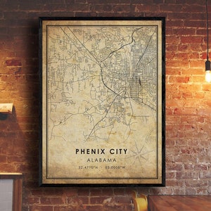 Phenix City Map Print | Phenix City Map | Alabama Map Art | Phenix City Road Map Poster | Vintage Gift Map