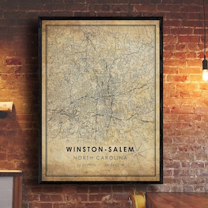 Winston Salem Map Print | Winston Salem Map | North Carolina Map Art | Winston Salem City Road Map Poster | Vintage Gift Map