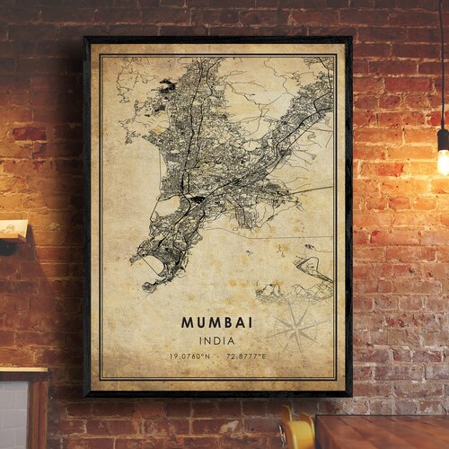 Mumbai Vintage Map Print Mumbai Map India Map Art Mumbai Etsy
