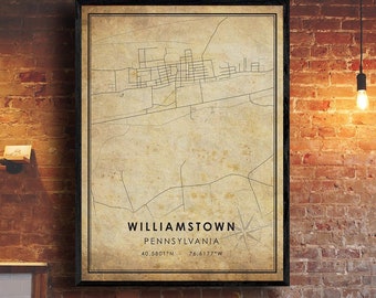 Williamstown Map Print | Williamstown Map | Pennsylvania Map Art | Williamstown City Road Map Poster | Vintage Gift Map