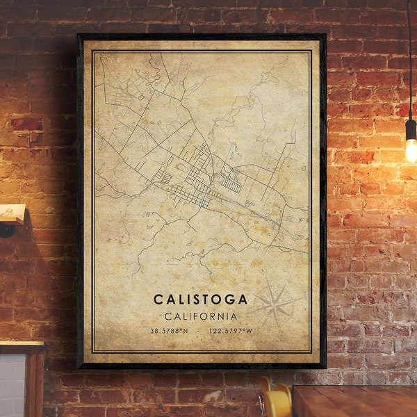 Calistoga Vintage Map Print | Calistoga Map | California Map Art | Calistoga City Road Map Poster | Vintage