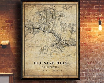 Thousand Oaks Map Print | Thousand Oaks Map | California Map Art | Thousand Oaks City Road Map Poster | Vintage Gift Map