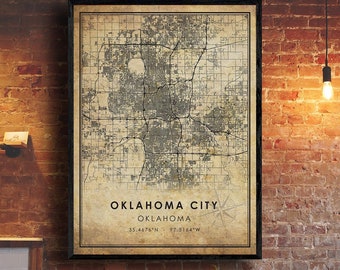 Oklahoma City Vintage Map Print | Oklahoma Map | Oklahoma State Map Art | Oklahoma City Road Map Poster | Vintage Map Gift