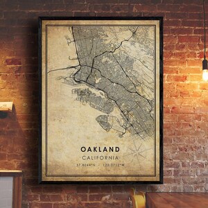 Impression de carte vintage d’Oakland | Carte d'Oakland | Californie Carte Art | Affiche de la carte routière de la ville d’Oakland | carte cadeau vintage