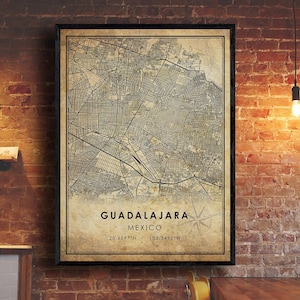 Guadalajara Vintage Map Print | Guadalajara Map | Mexico Map Art | Guadalajara City Road Map Poster | Vintage Gift
