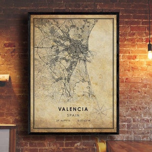 Valencia Map Print | Valencia Map | Spain Map Art | Valencia City Road Map Poster | Vintage