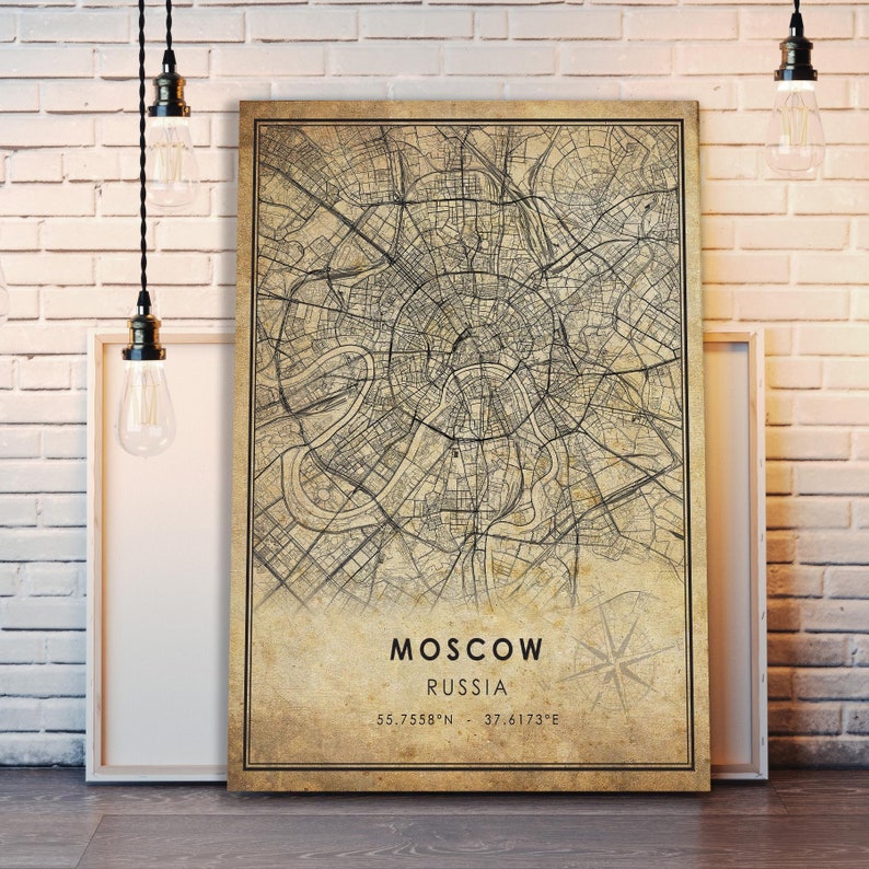 Moscow Vintage Map Print | Moscow Map | Russia Map Art | Moscow City ...