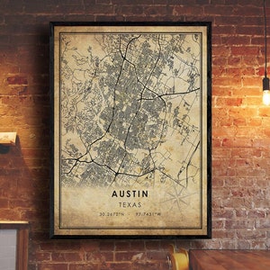 Austin Vintage Map Print | Austin Map | Texas Map Art | Austin City Road Map Poster | Vintage Gift Map