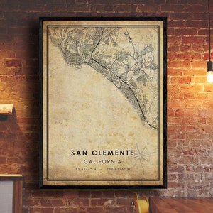 San Clemente Vintage Map Print | San Clemente California Map Art | San Clemente City Road Map Poster | Vintage Gift Map