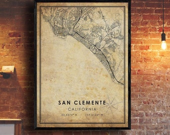 San Clemente Vintage Map Print | San Clemente California Map Art | San Clemente City Road Map Poster | Vintage Gift Map