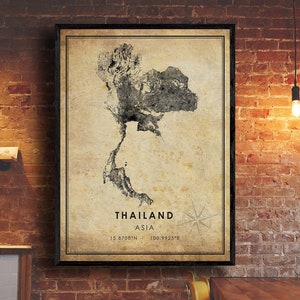 Thailand Map Print | Thailand Map | Asia Map Art | Thailand City Road Map Poster | Vintage Gift Map