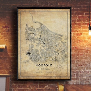 Norfolk Map Print | Norfolk Map | Virginia Map Art | Norfolk City Road Map Poster | Vintage Gift Map