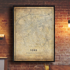 York Map Print | York Map | Pennsylvania Map Art | York City Road Map Poster | Vintage Gift Map