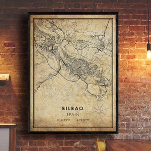 Bilbao Vintage Map Print | Bilbao Map | Spain Map Art | Bilbao City Road Map Poster | Vintage Gift Map